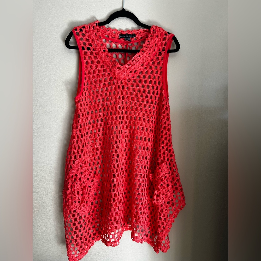 Cover Up for Swimsuit or Red Crochet Sleeveless Top Salmon/Pink colored size L